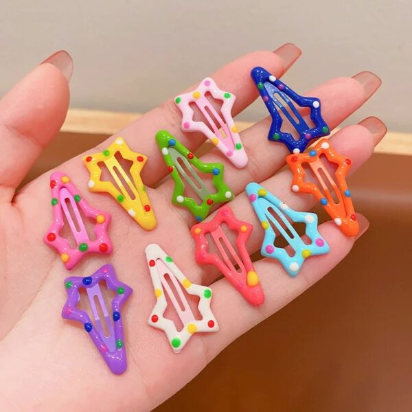 12PCS Newborn Cartoon Star Metal Candy BB Clips Girls Hairpins Hair Clip Kids Headwear Barrettes Baby Hair Accessories - Long Star Clip - Image 2