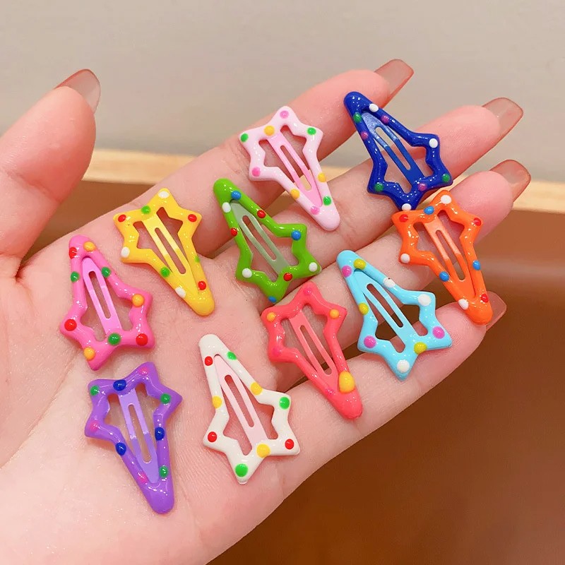 12PCS Newborn Cartoon Star Metal Candy BB Clips Girls Hairpins Hair Clip Kids Headwear Barrettes Baby Hair Accessories - Long Star Clip - Image 2