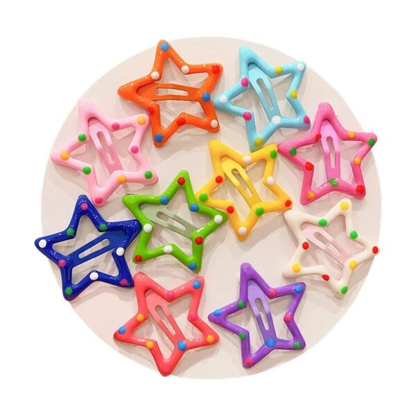 12pcs/set Cute Colorful Star Waterdrop Shape Hair Clips For Girls Children Lovely Hair Decorate Hair Pins Kids Hair Accessories - Dotted Star - Image 2