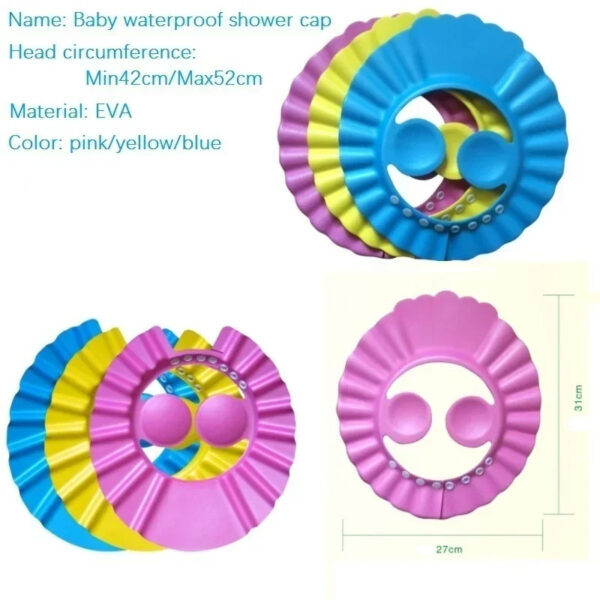 Baby EVA Soft Kids Shampoo Bath Shower Cap Hat Adjustable Kids Shower Cap Baby Care Bath Protection for Kid Shower Hat - Simple - Image 3