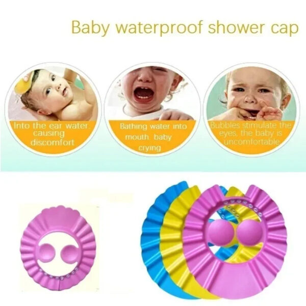 Baby EVA Soft Kids Shampoo Bath Shower Cap Hat Adjustable Kids Shower Cap Baby Care Bath Protection for Kid Shower Hat - Simple - Image 4