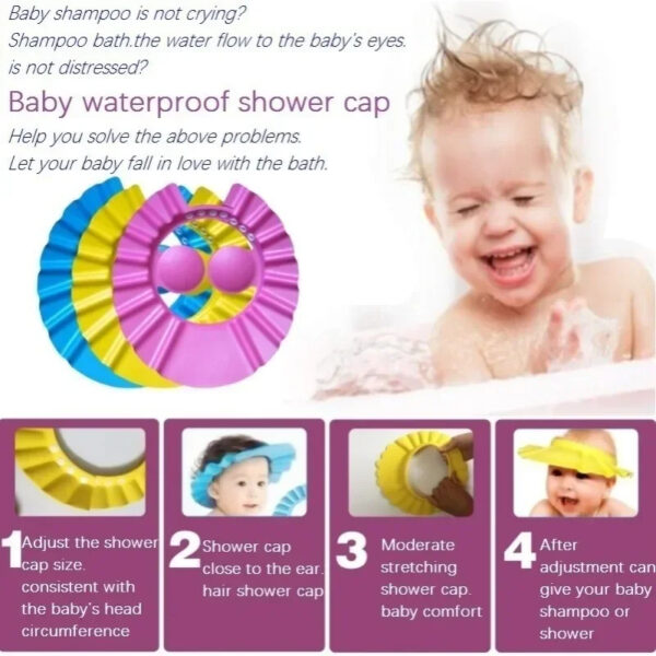 Baby EVA Soft Kids Shampoo Bath Shower Cap Hat Adjustable Kids Shower Cap Baby Care Bath Protection for Kid Shower Hat - Simple - Image 5