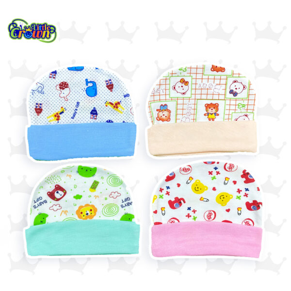 Pack of 4 New Born Baby Boy/Girls Hats in Cotton Cartoon Printed 0-6 Months Unisex Soft Solid Color Infant Accessories - Simple