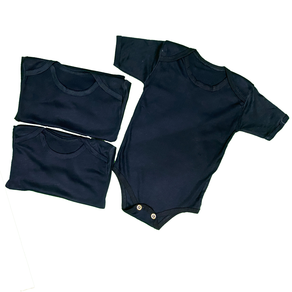 Pack of 3 Newborn Baby Romper/Bodysuit/Onesies for Baby Boy & Baby Girl In Cotton Stuff Half Sleeves - Black - 0-12M - Image 3