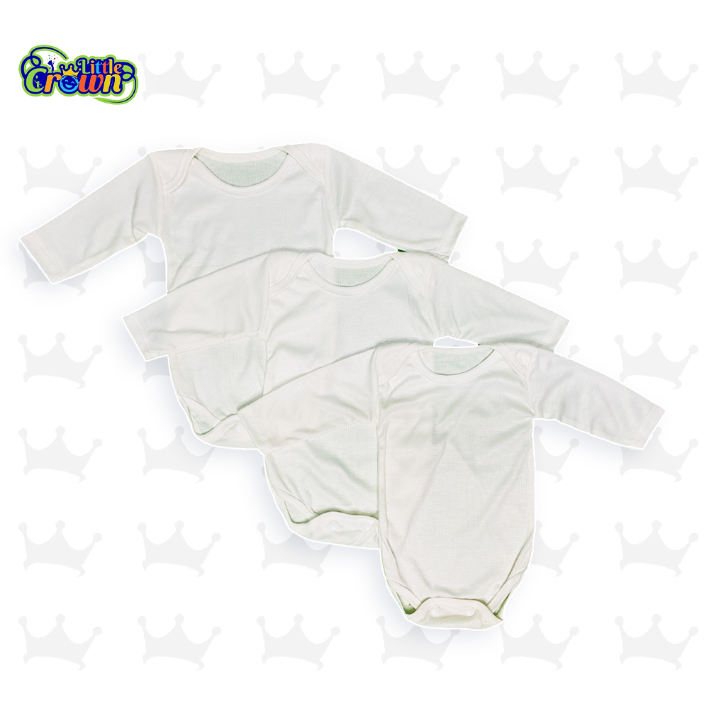 Pack of 3 Newborn Baby Romper/Bodysuit/Onesies for Baby Boy & Baby Girl In Cotton Stuff Full Sleeves - White - 0-12M