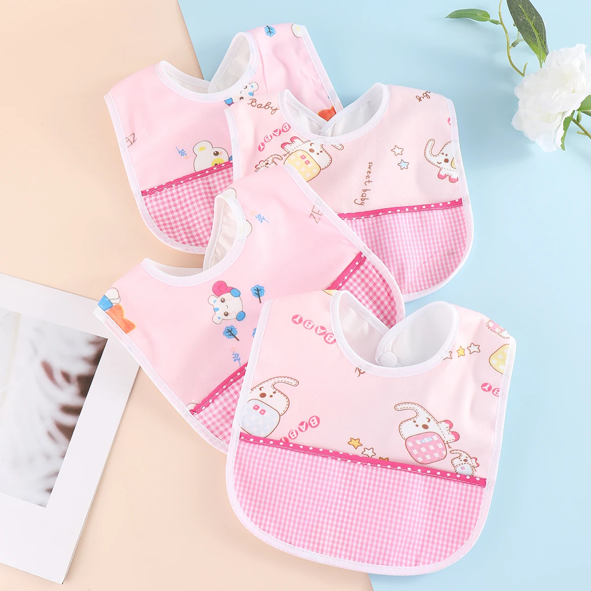 Pack Of 4 Baby Bib Cotton Bib Newborns Bibs Baby accessories for Boys Girls Baby Stuff - With Pocket - Image 6