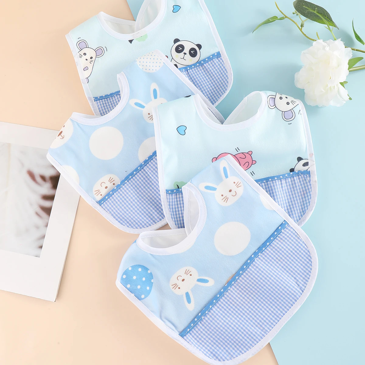 Pack Of 4 Baby Bib Cotton Bib Newborns Bibs Baby accessories for Boys Girls Baby Stuff - With Pocket - Image 5