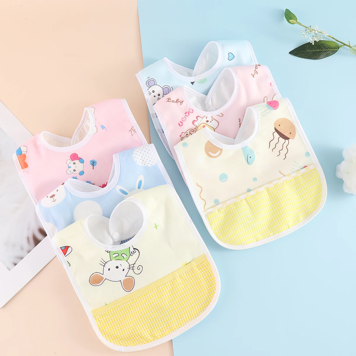 Pack Of 4 Baby Bib Cotton Bib Newborns Bibs Baby accessories for Boys Girls Baby Stuff - With Pocket - Image 4
