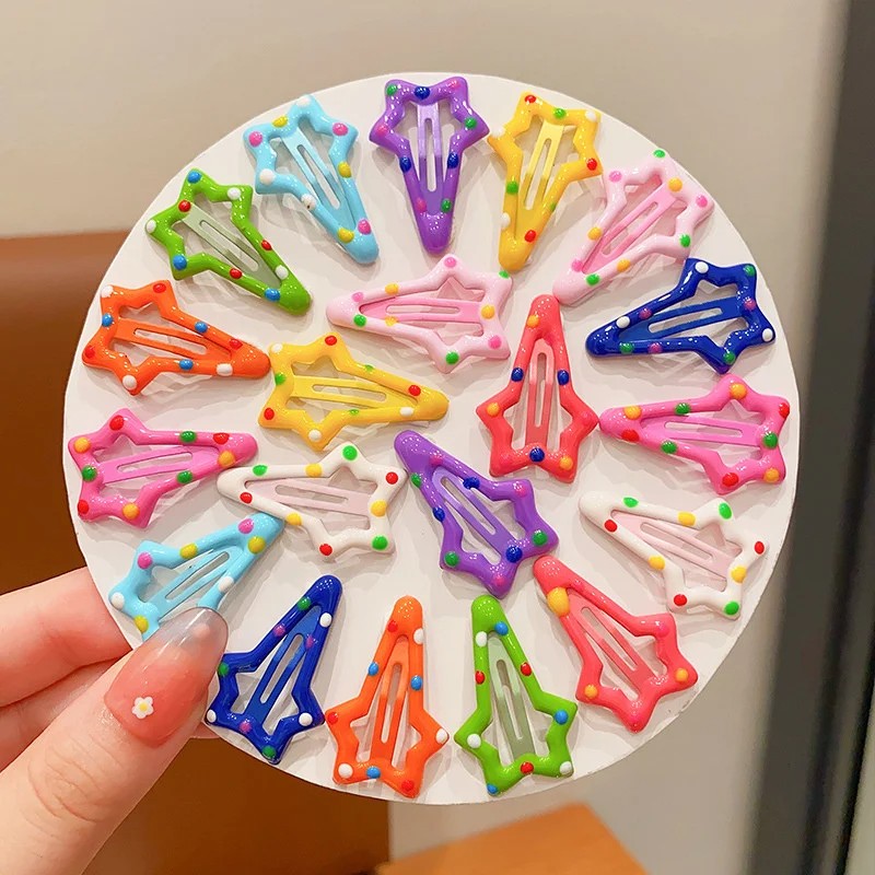 12PCS Newborn Cartoon Star Metal Candy BB Clips Girls Hairpins Hair Clip Kids Headwear Barrettes Baby Hair Accessories - Long Star Clip - Image 3