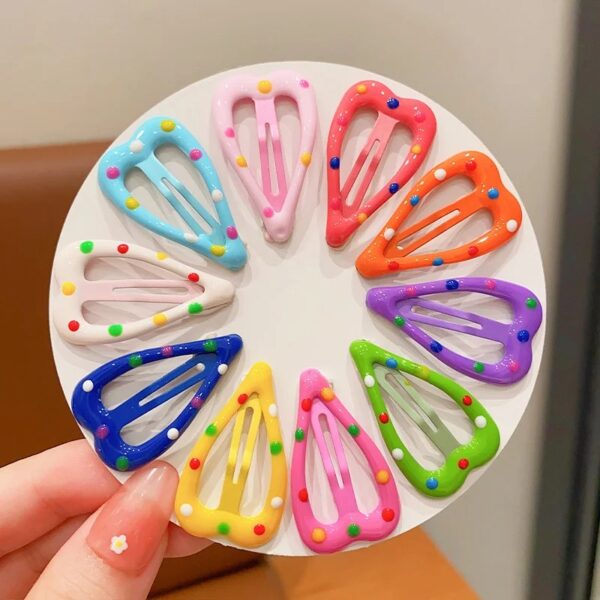 12PCS Newborn Cartoon Heart Type Metal Candy BB Clips Girls Hairpins Hair Clip Kids Headwear Barrettes Baby Hair Accessories - Heart Clip - Image 2