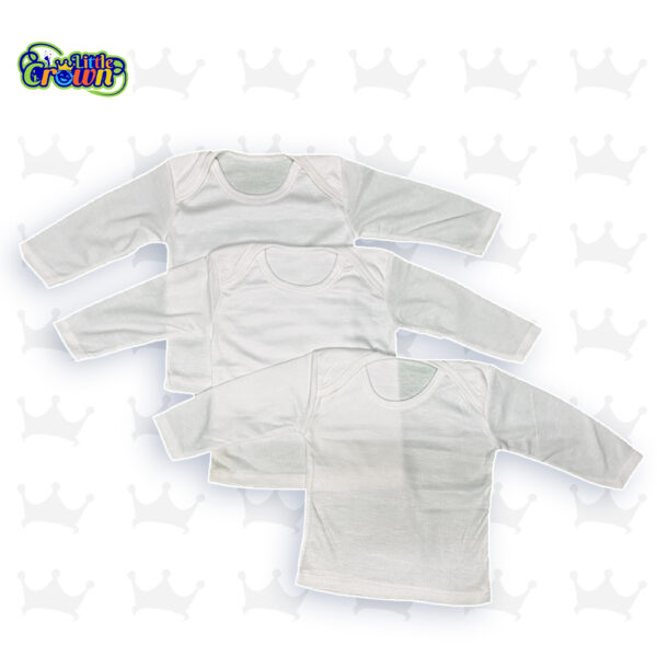 Pack of 3 Newborn Baby Inner Vests Banyan In Cotton Stuff For Newborn Baby in Full Sleeves - White - 0-12 Month