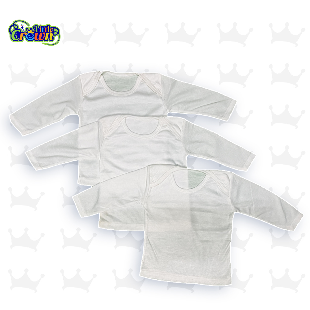 Pack of 3 Newborn Baby Inner Vests Banyan In Cotton Stuff For Newborn Baby in Full Sleeves - White - 0-12 Month