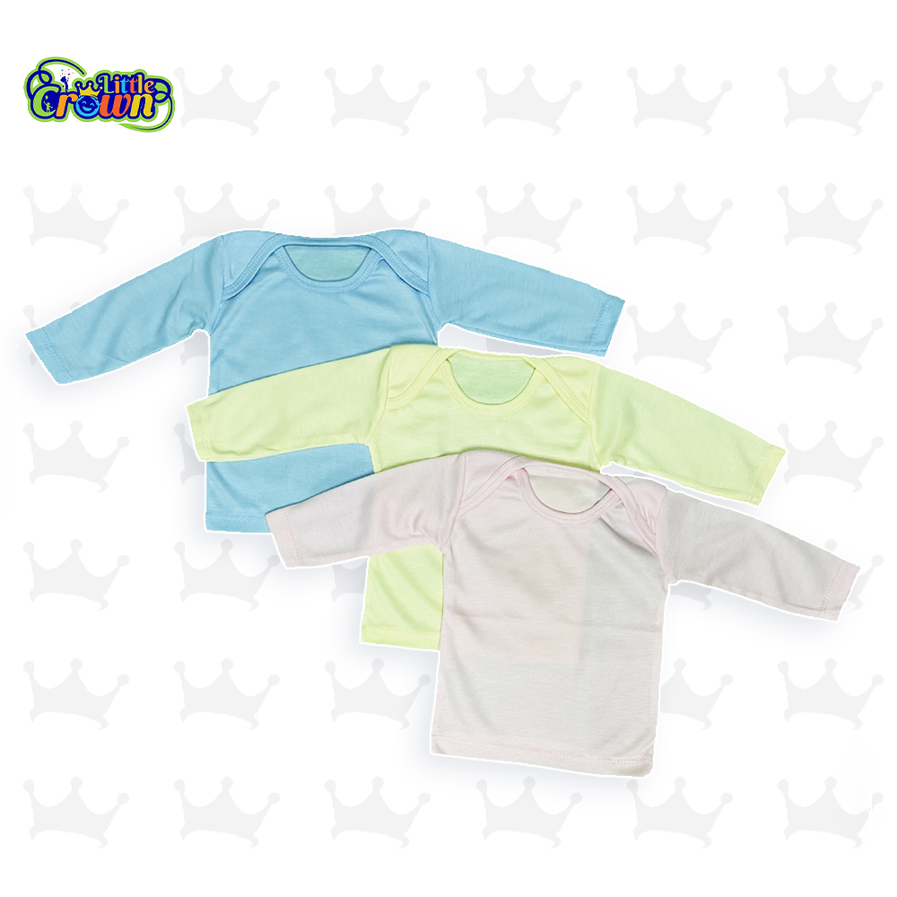Pack of 3 Newborn Baby Inner Vests Banyan In Cotton Stuff For Newborn Baby in Full Sleeves - Multicolor - 0-12 Month