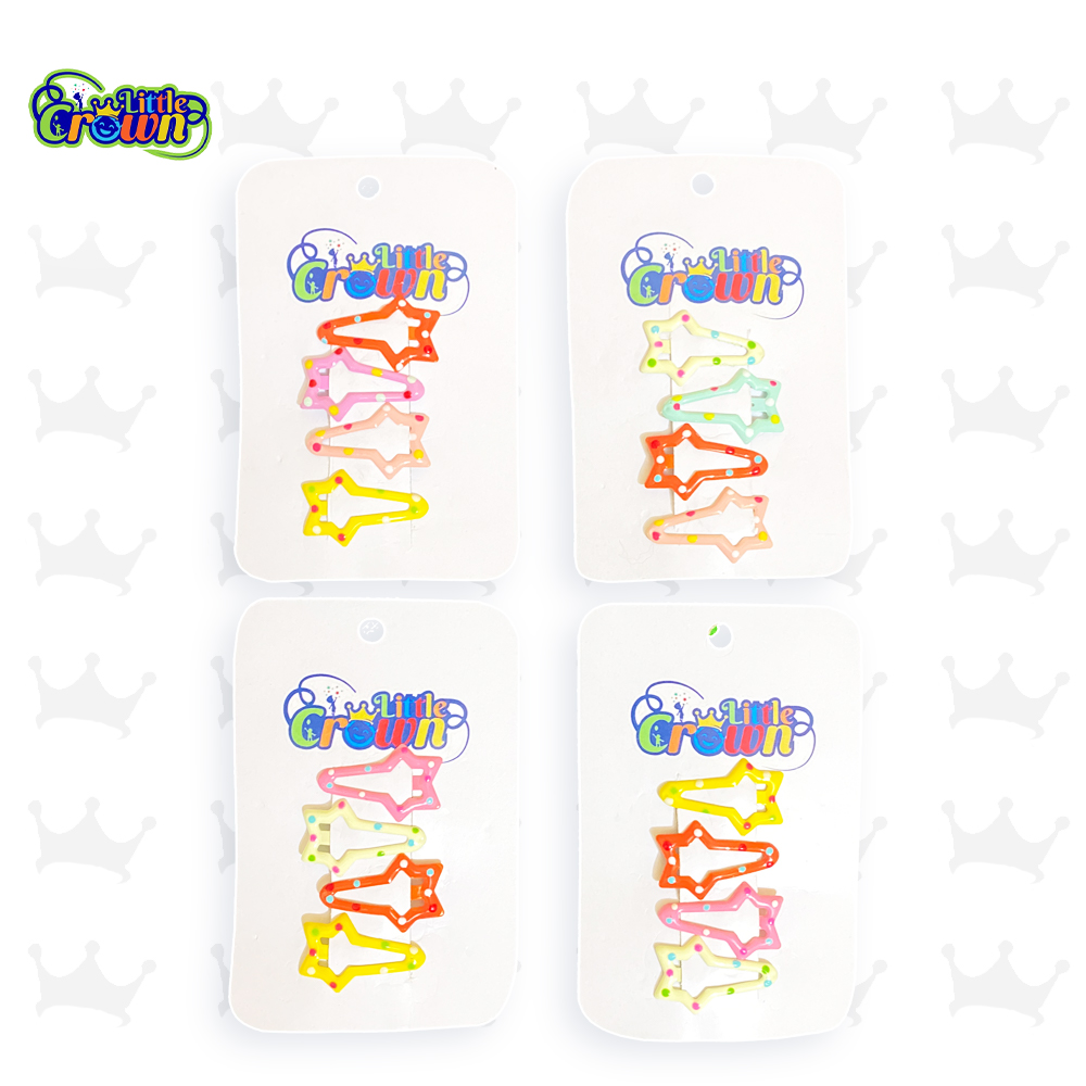 12PCS Newborn Cartoon Star Metal Candy BB Clips Girls Hairpins Hair Clip Kids Headwear Barrettes Baby Hair Accessories - Long Star Clip