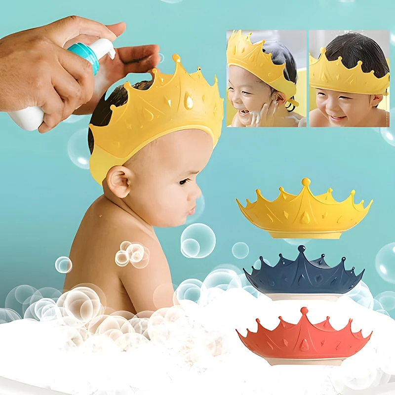 Baby Shower Cap Waterproof Shampoo hat for Children Toddler Girls Boys Protect ears eyes.Adjustable Silicone Bathing Crown. - Image 2