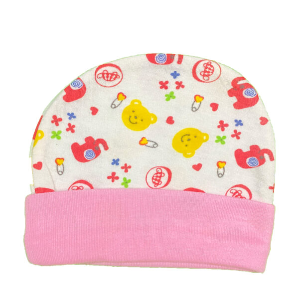 Pack of 4 New Born Baby Boy/Girls Hats in Cotton Cartoon Printed 0-6 Months Unisex Soft Solid Color Infant Accessories - Simple - Image 4
