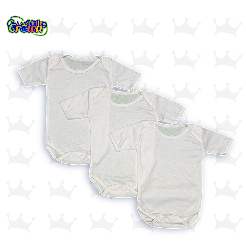 Pack of 3 Newborn Baby Romper/Bodysuit/Onesies for Baby Boy & Baby Girl In Cotton Stuff Half Sleeves - White - 0-12M