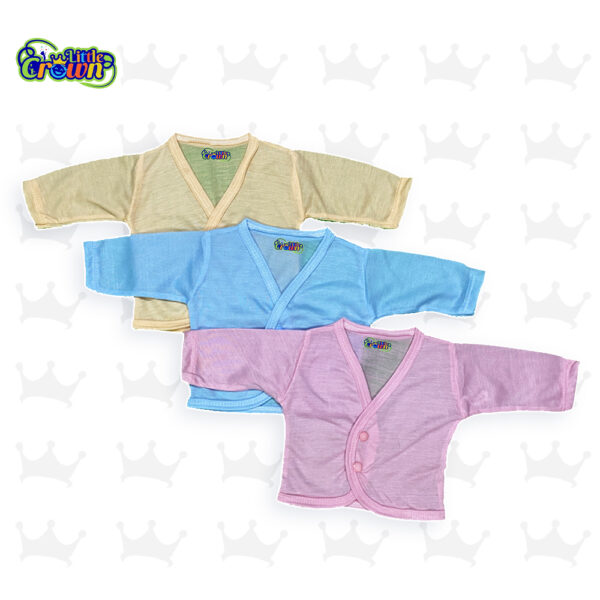 Pack Of 3 Newborn Inner Full Sleeves Vest Banyan In Cotton Stuff for Baby Boy & Baby Girl For 0-9 Months - Multicolor