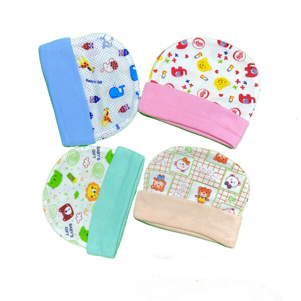 Pack of 4 New Born Baby Boy/Girls Hats in Cotton Cartoon Printed 0-6 Months Unisex Soft Solid Color Infant Accessories - Simple - Image 3